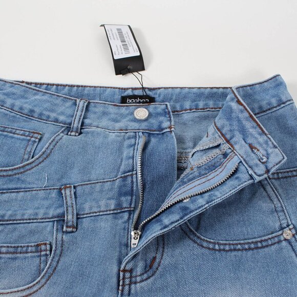 Boohoo Double Waistband Detail Fray Hem Denim Shorts - NWT - Size 6 - Picture 6 of 12